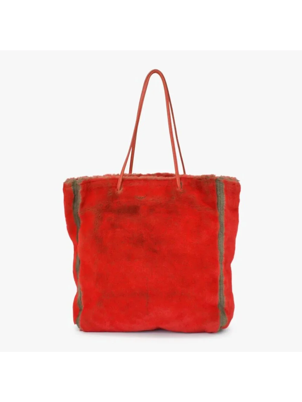 Fendi Tote Bag Rabbit Fur Leather Red Gold